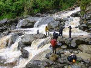 The river had become a raging torrent